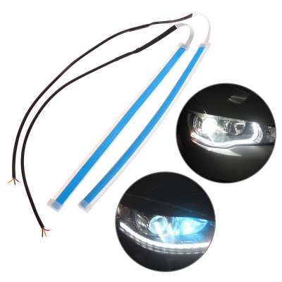 Car Flexible LED Headlight moving Strips 30cm 45cm 60cm Daytime Lamp White Yellow Switchback Strip DRL Turn Signal light